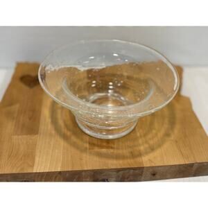 Hand-blown bubble glass footed bowl / compote — flared rim, clear seeded glass